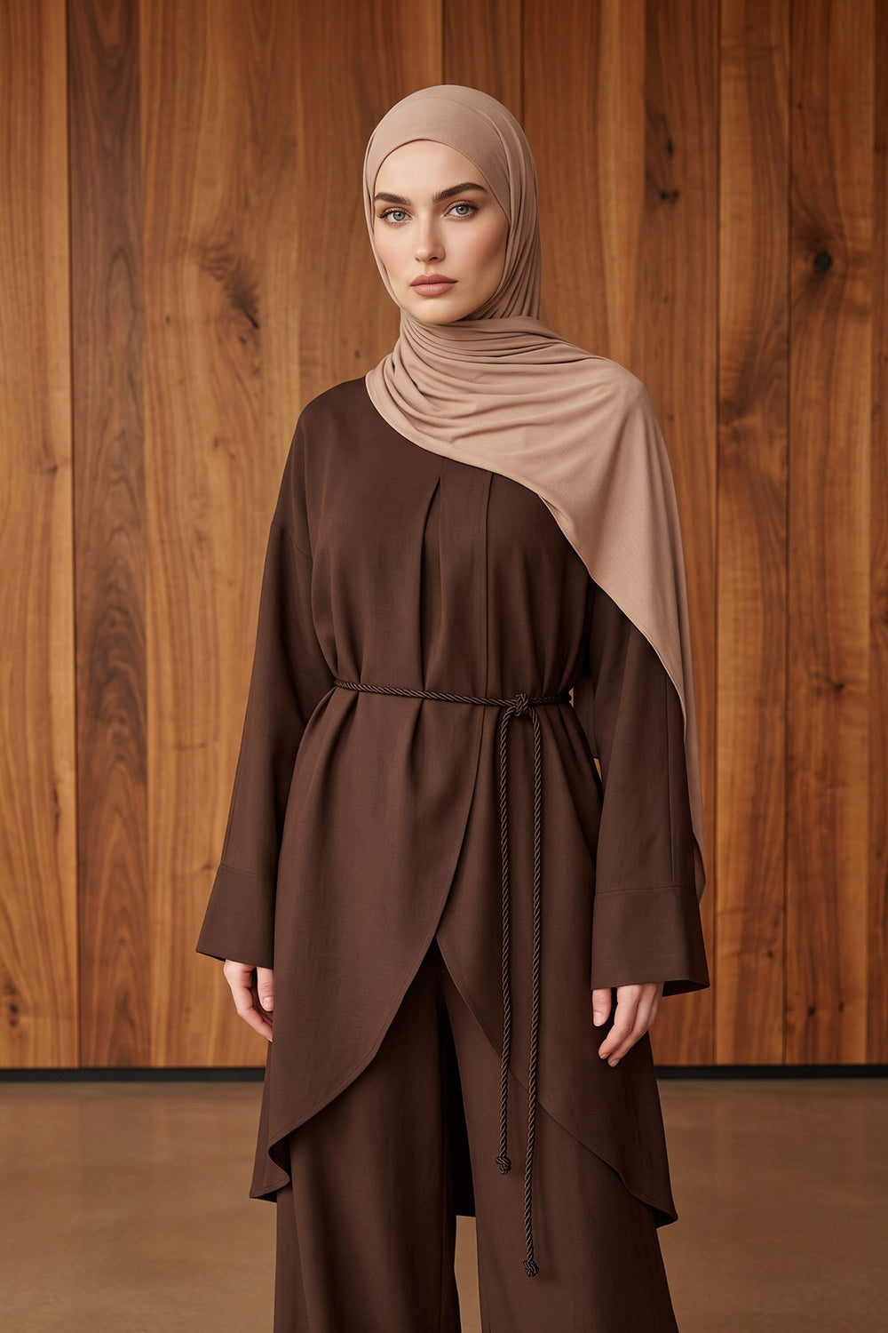 Neck-Covering Jersey Hijab with Built-In Niqab and Undercap, Premium Jersey Hijab with Integrated Bonnet and Face Veil,PS-58