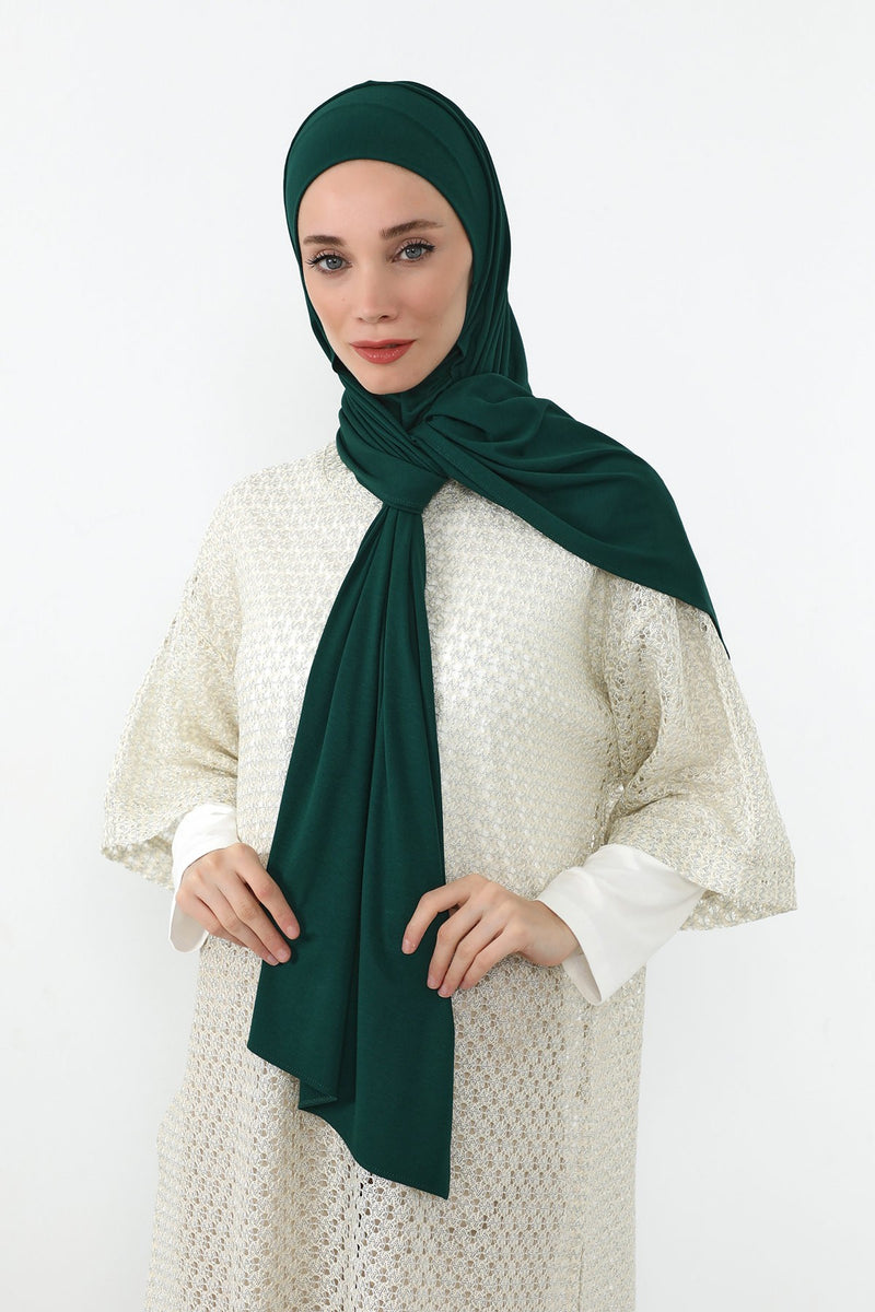 Neck-Covering Practical Jersey Hijab with Built-In Ninja Bonnet, Ready-to-Wear Hijab – Stretch Jersey Design with Integrated Undercap,PS-59