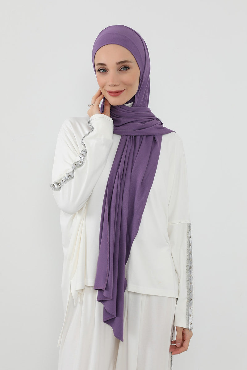 Neck-Covering Practical Jersey Hijab with Built-In Ninja Bonnet, Ready-to-Wear Hijab – Stretch Jersey Design with Integrated Undercap,PS-59