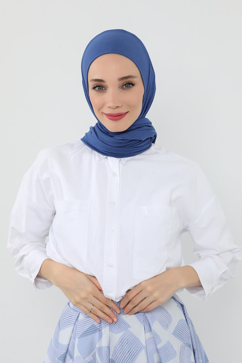 Neck-Covering Practical Jersey Hijab with Built-In Ninja Bonnet, Ready-to-Wear Hijab – Stretch Jersey Design with Integrated Undercap,PS-59