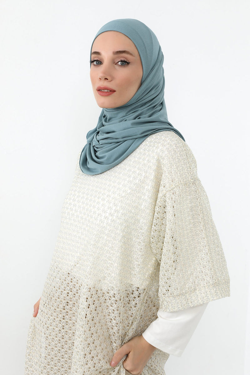 Neck-Covering Practical Jersey Hijab with Built-In Ninja Bonnet, Ready-to-Wear Hijab – Stretch Jersey Design with Integrated Undercap,PS-59