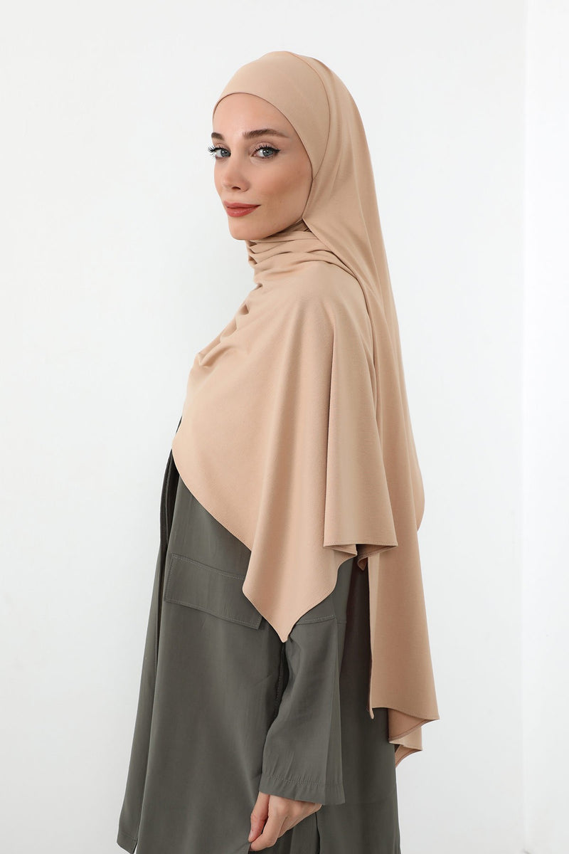 Neck-Covering Practical Jersey Hijab with Built-In Ninja Bonnet, Ready-to-Wear Hijab – Stretch Jersey Design with Integrated Undercap,PS-59