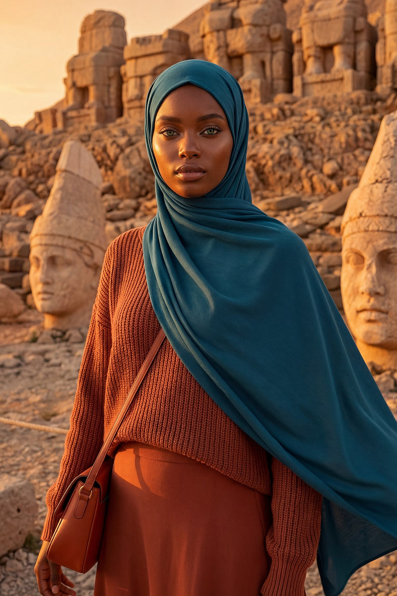 Neck-Covering Practical Jersey Hijab with Built-In Ninja Bonnet, Ready-to-Wear Hijab – Stretch Jersey Design with Integrated Undercap,PS-59