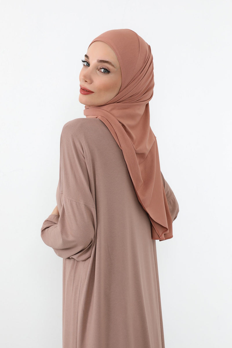 Neck-Covering Practical Jersey Hijab with Built-In Ninja Bonnet, Ready-to-Wear Hijab – Stretch Jersey Design with Integrated Undercap,PS-59