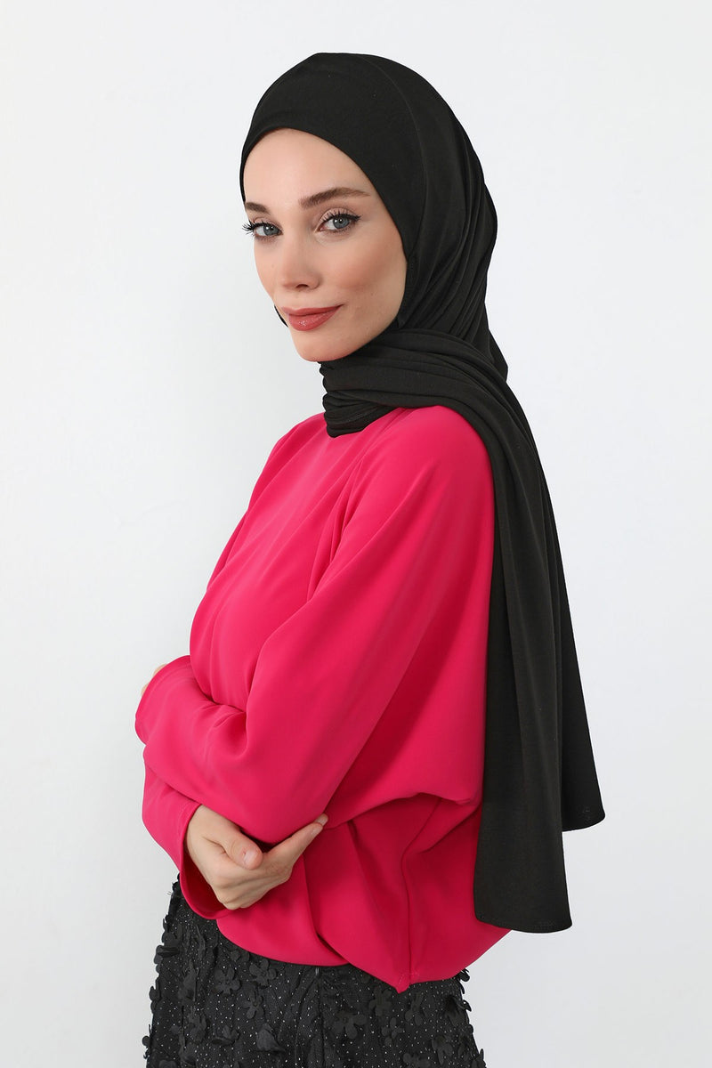 Neck-Covering Practical Jersey Hijab with Built-In Ninja Bonnet, Ready-to-Wear Hijab – Stretch Jersey Design with Integrated Undercap,PS-59