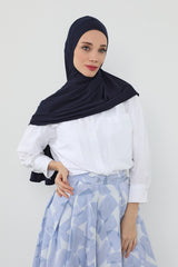 Neck-Covering Practical Jersey Hijab with Built-In Ninja Bonnet, Ready-to-Wear Hijab – Stretch Jersey Design with Integrated Undercap,PS-59 Navy Blue
