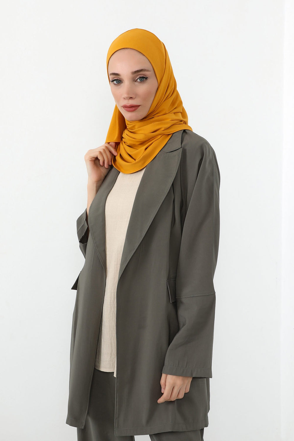 Neck-Covering Practical Jersey Hijab with Built-In Ninja Bonnet, Ready-to-Wear Hijab – Stretch Jersey Design with Integrated Undercap,PS-59 Mustard Yellow