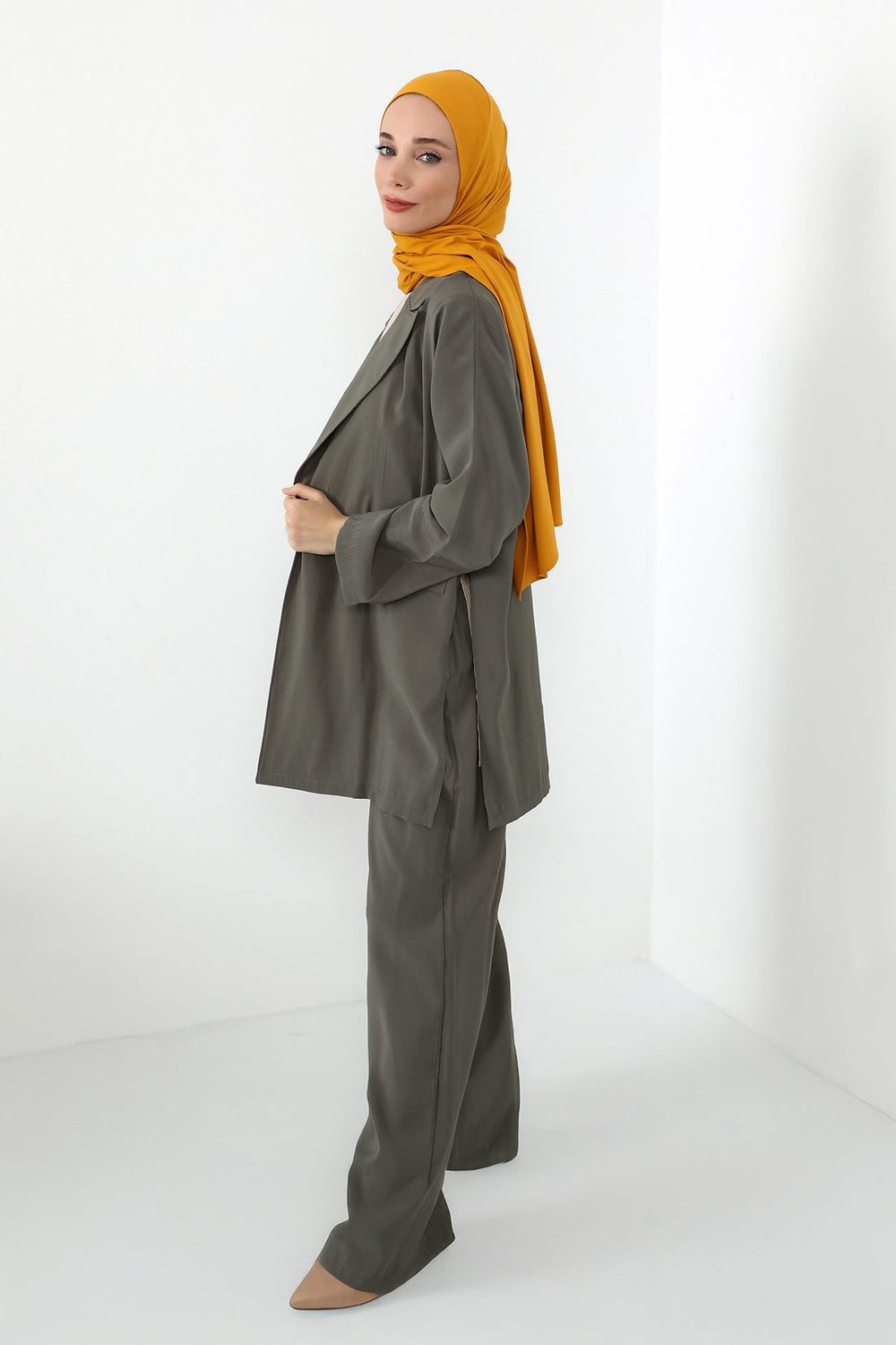 Neck-Covering Practical Jersey Hijab with Built-In Ninja Bonnet, Ready-to-Wear Hijab – Stretch Jersey Design with Integrated Undercap,PS-59 Mustard Yellow
