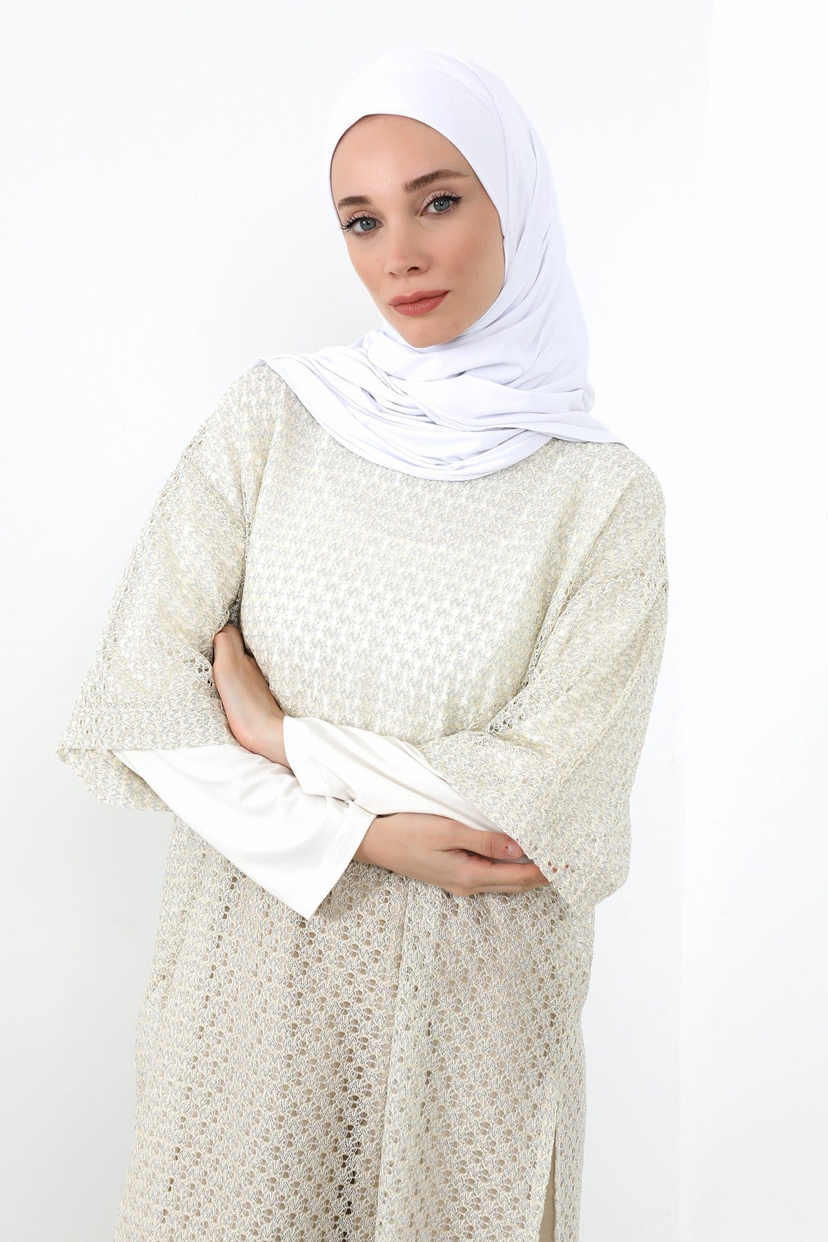 Neck-Covering Practical Jersey Hijab with Built-In Ninja Bonnet, Ready-to-Wear Hijab – Stretch Jersey Design with Integrated Undercap,PS-59 White