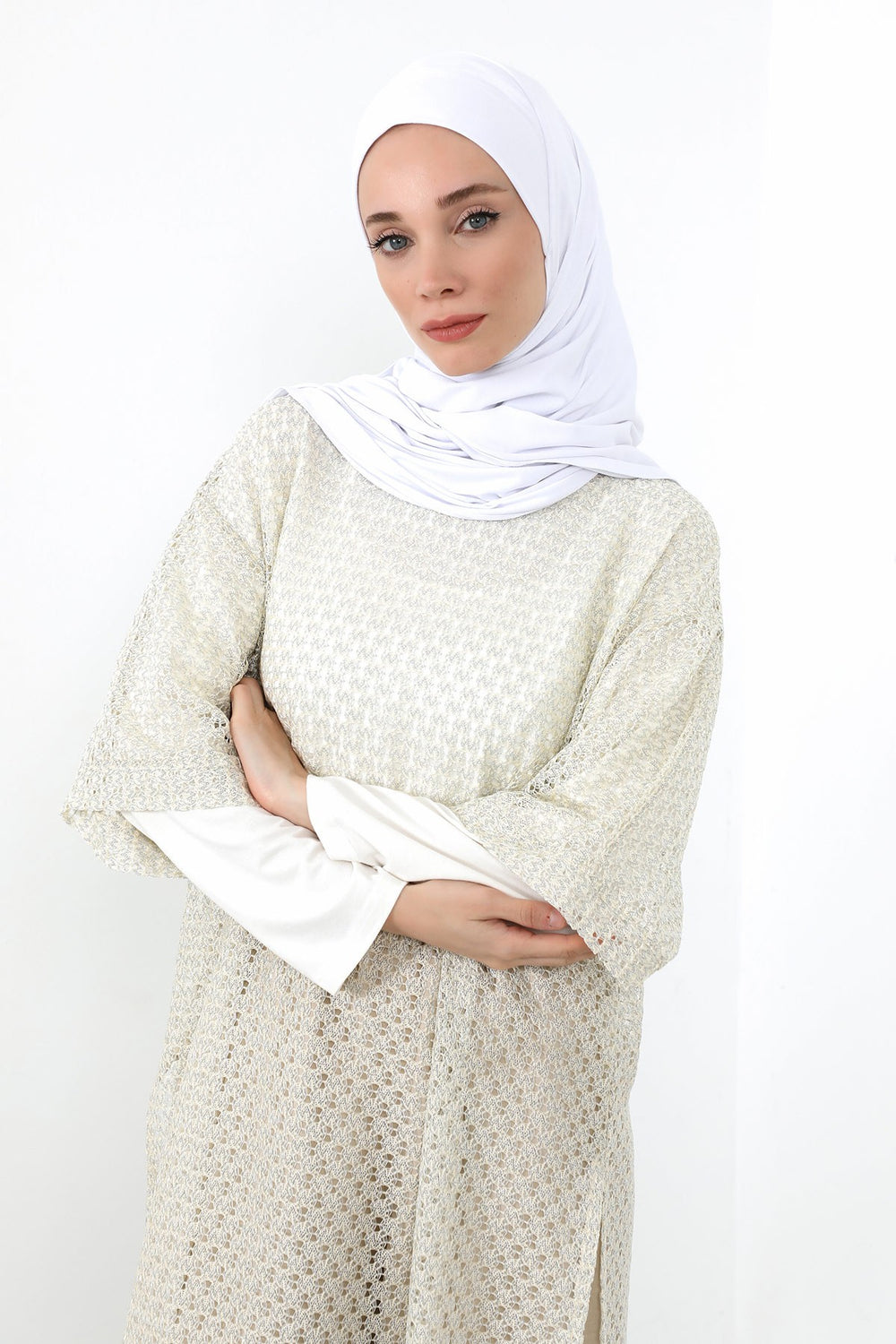 Neck-Covering Practical Jersey Hijab with Built-In Ninja Bonnet, Ready-to-Wear Hijab – Stretch Jersey Design with Integrated Undercap,PS-59 White
