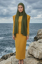 Neck-Covering Practical Jersey Hijab with Built-In Ninja Bonnet, Ready-to-Wear Hijab – Stretch Jersey Design with Integrated Undercap,PS-59 Army Green