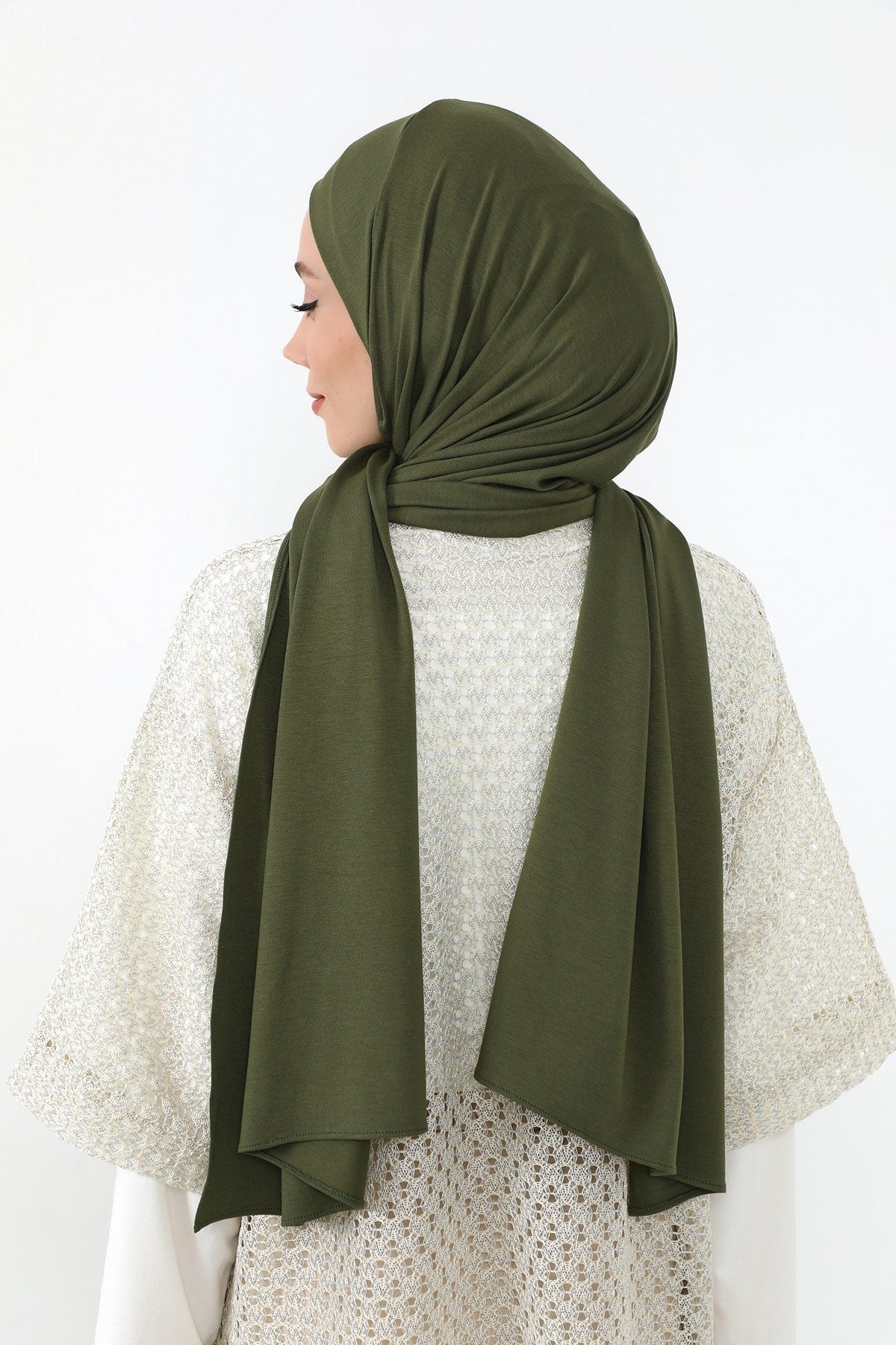 Neck-Covering Practical Jersey Hijab with Built-In Ninja Bonnet, Ready-to-Wear Hijab – Stretch Jersey Design with Integrated Undercap,PS-59 Army Green