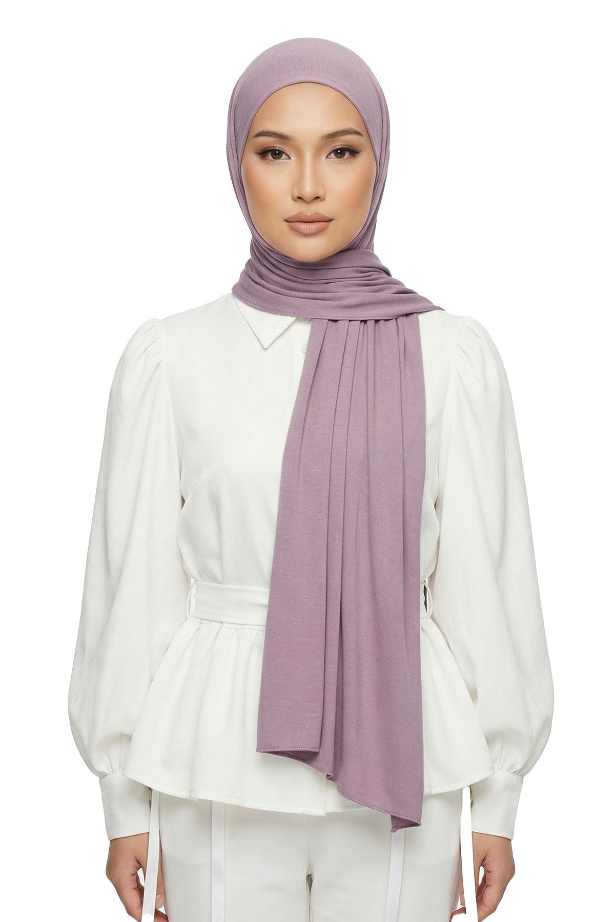 Neck-Covering Practical Jersey Hijab with Built-In Ninja Bonnet, Ready-to-Wear Hijab – Stretch Jersey Design with Integrated Undercap,PS-59 Lilac