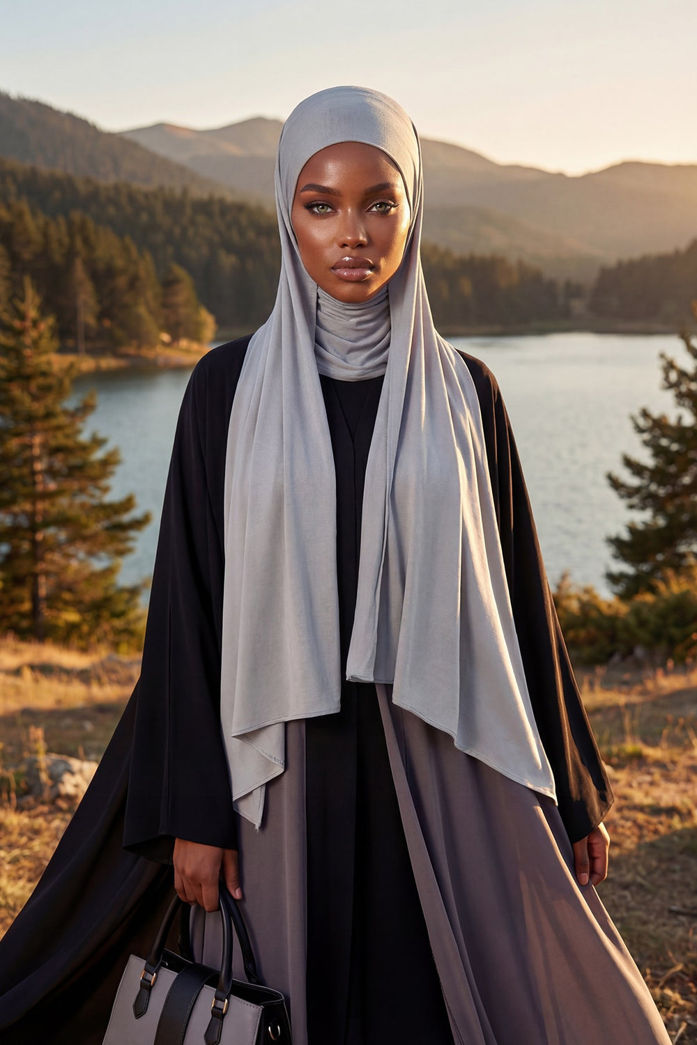 Neck-Covering Practical Jersey Hijab with Built-In Ninja Bonnet, Ready-to-Wear Hijab – Stretch Jersey Design with Integrated Undercap,PS-59 Grey 2