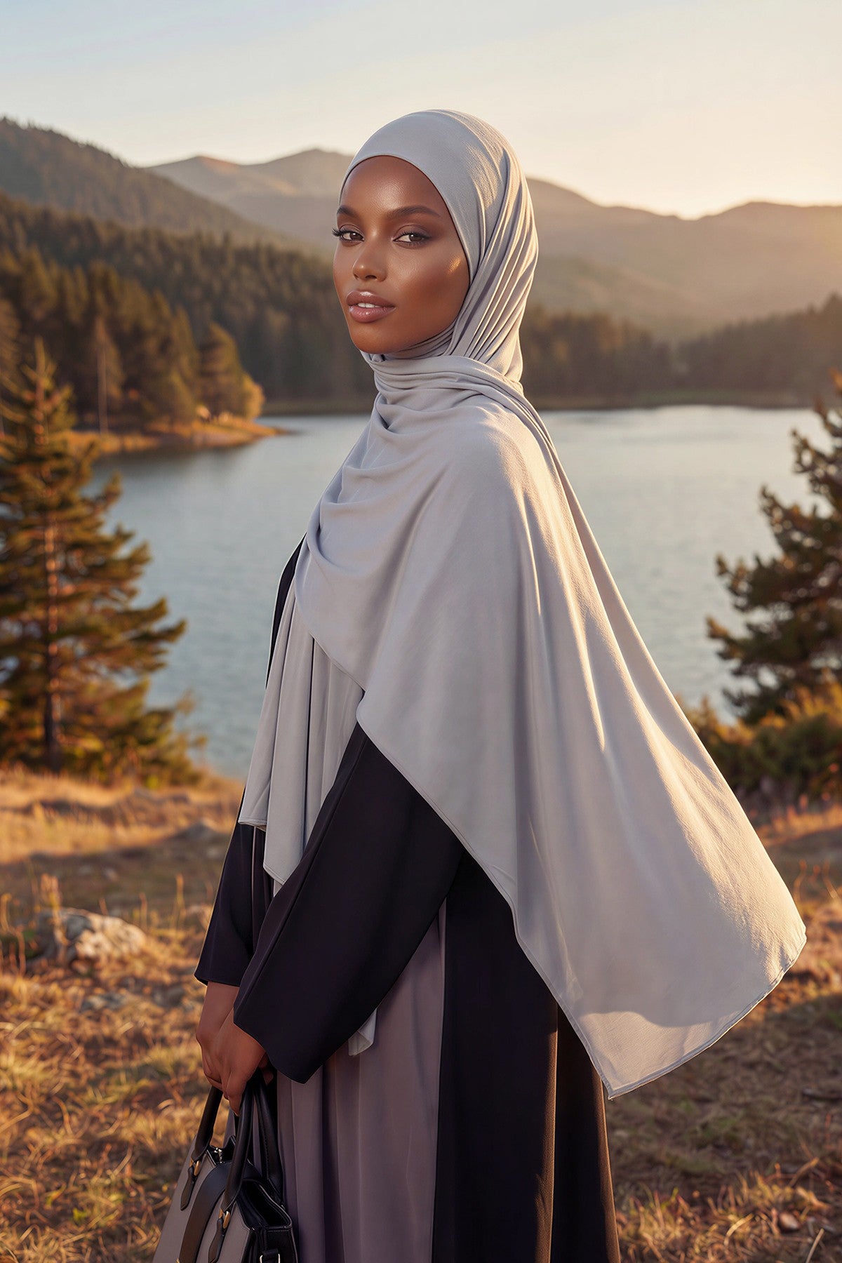 Neck-Covering Practical Jersey Hijab with Built-In Ninja Bonnet, Ready-to-Wear Hijab – Stretch Jersey Design with Integrated Undercap,PS-59 Grey 2
