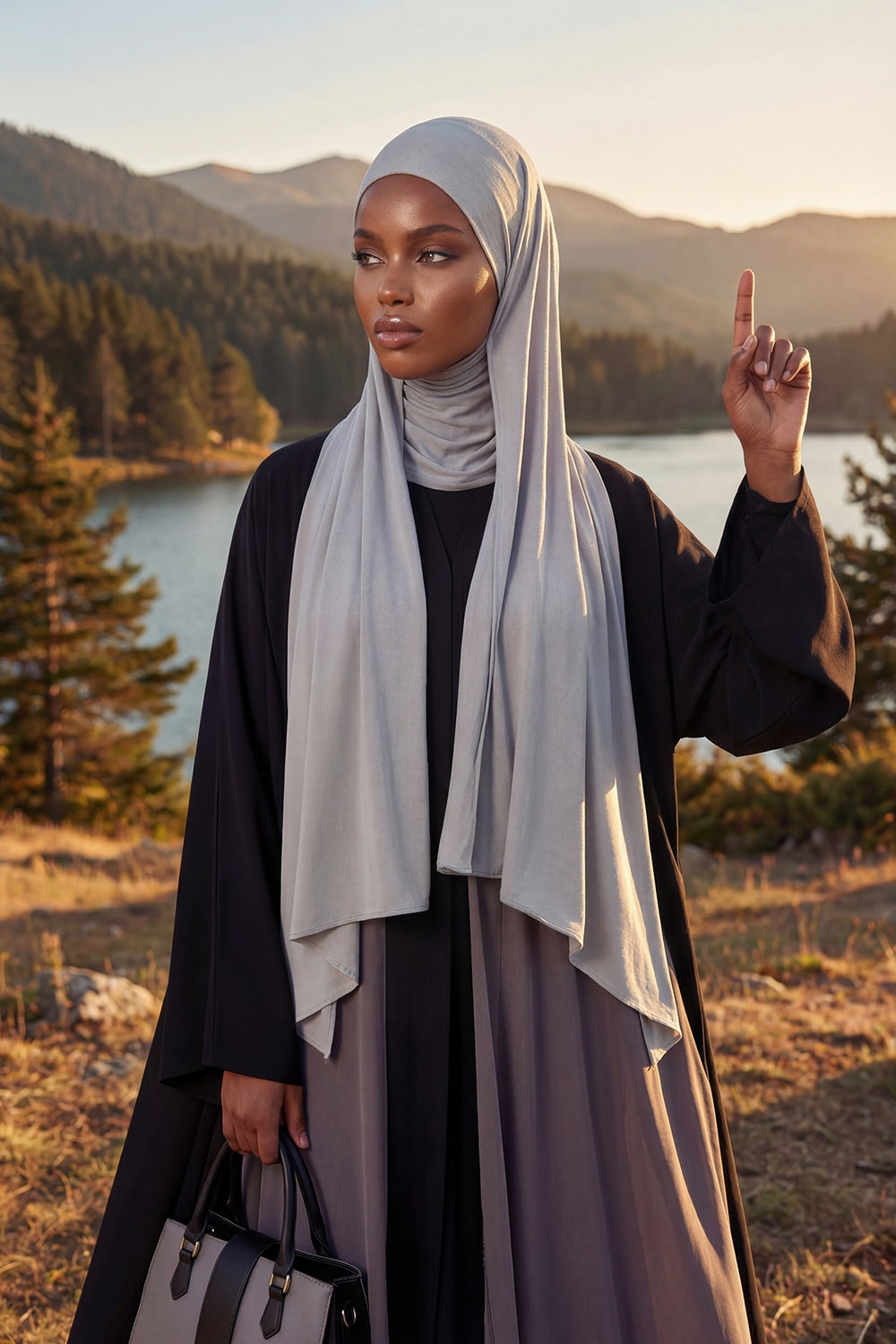 Neck-Covering Practical Jersey Hijab with Built-In Ninja Bonnet, Ready-to-Wear Hijab – Stretch Jersey Design with Integrated Undercap,PS-59 Grey 2