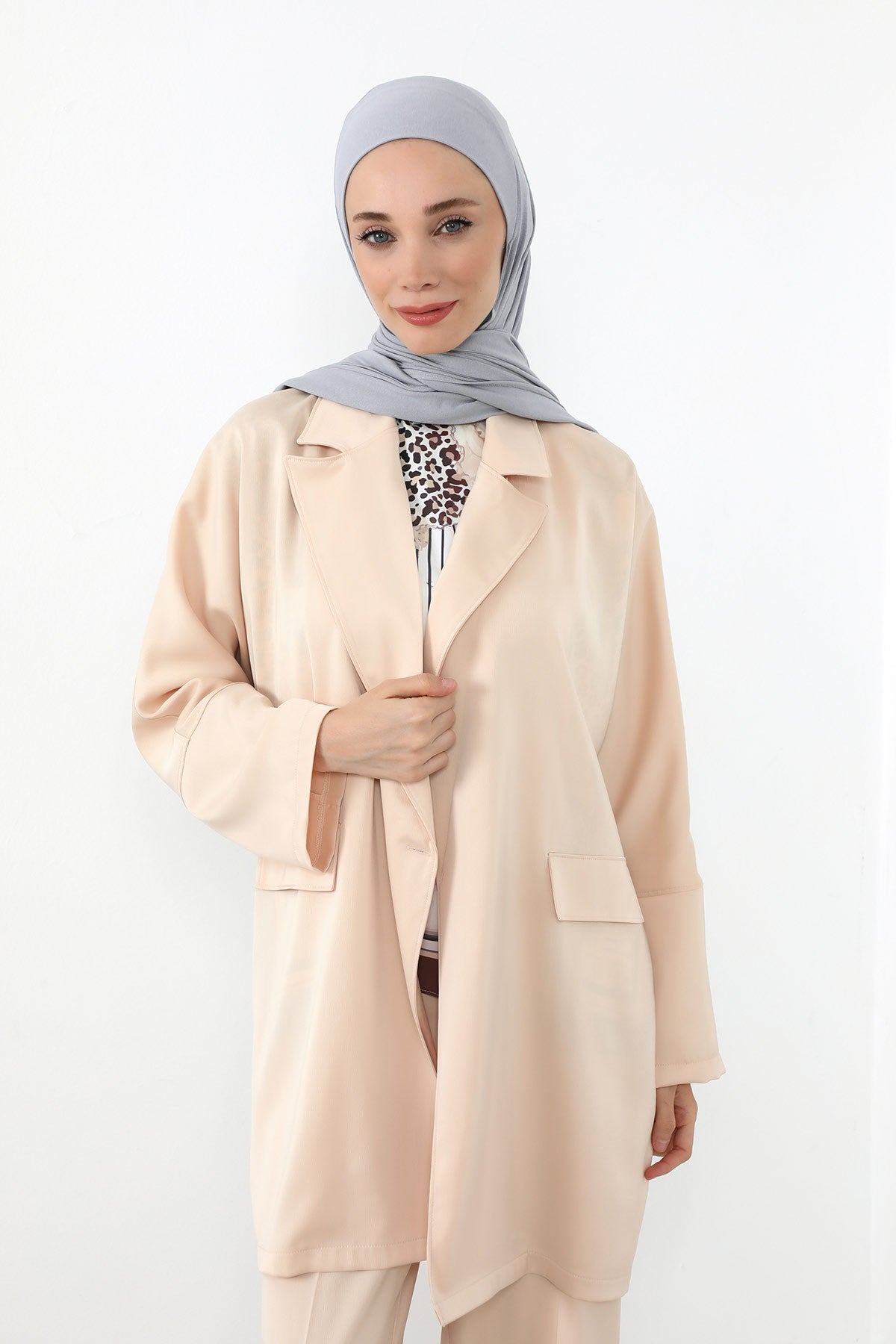 Neck-Covering Practical Jersey Hijab with Built-In Ninja Bonnet, Ready-to-Wear Hijab – Stretch Jersey Design with Integrated Undercap,PS-59 Grey 2