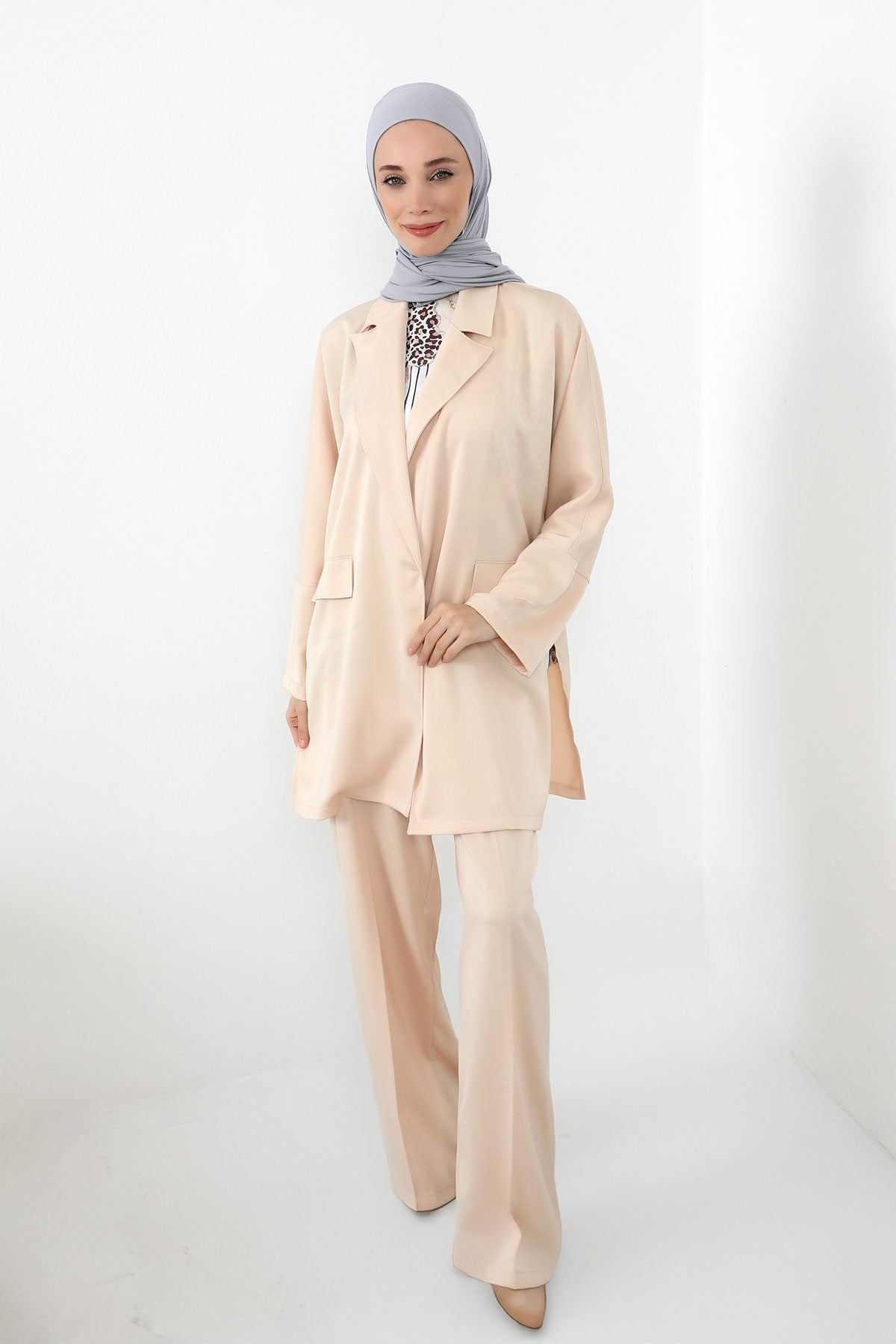 Neck-Covering Practical Jersey Hijab with Built-In Ninja Bonnet, Ready-to-Wear Hijab – Stretch Jersey Design with Integrated Undercap,PS-59 Grey 2