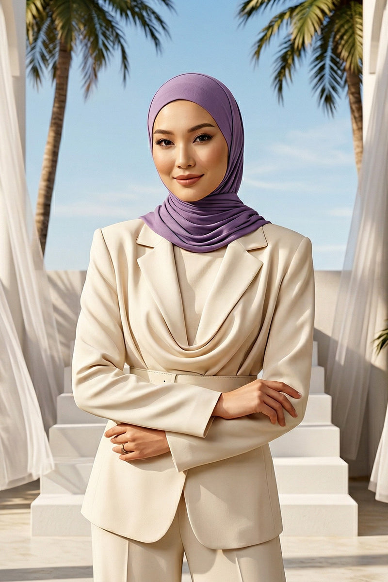 Neck-Covering Practical Jersey Hijab with Built-In Ninja Bonnet, Ready-to-Wear Hijab – Stretch Jersey Design with Integrated Undercap,PS-59
