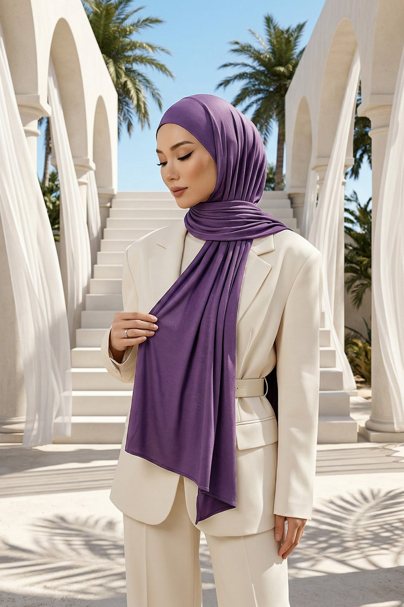 Neck-Covering Practical Jersey Hijab with Built-In Ninja Bonnet, Ready-to-Wear Hijab – Stretch Jersey Design with Integrated Undercap,PS-59