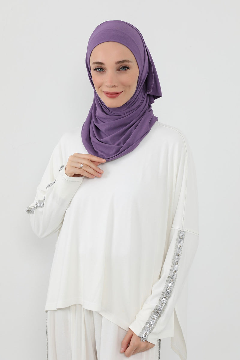 Neck-Covering Practical Jersey Hijab with Built-In Ninja Bonnet, Ready-to-Wear Hijab – Stretch Jersey Design with Integrated Undercap,PS-59