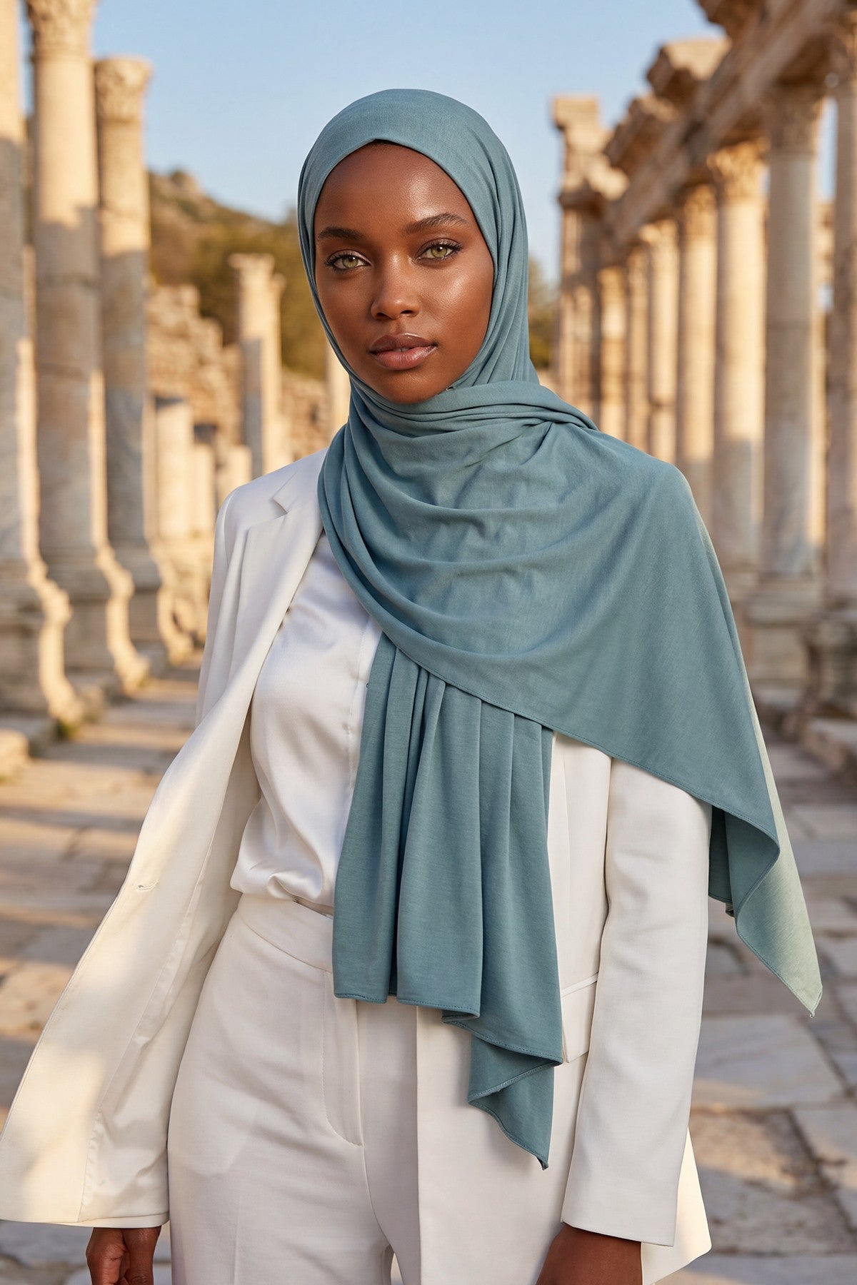 Neck-Covering Practical Jersey Hijab with Built-In Ninja Bonnet, Ready-to-Wear Hijab – Stretch Jersey Design with Integrated Undercap,PS-59 Dark Mint