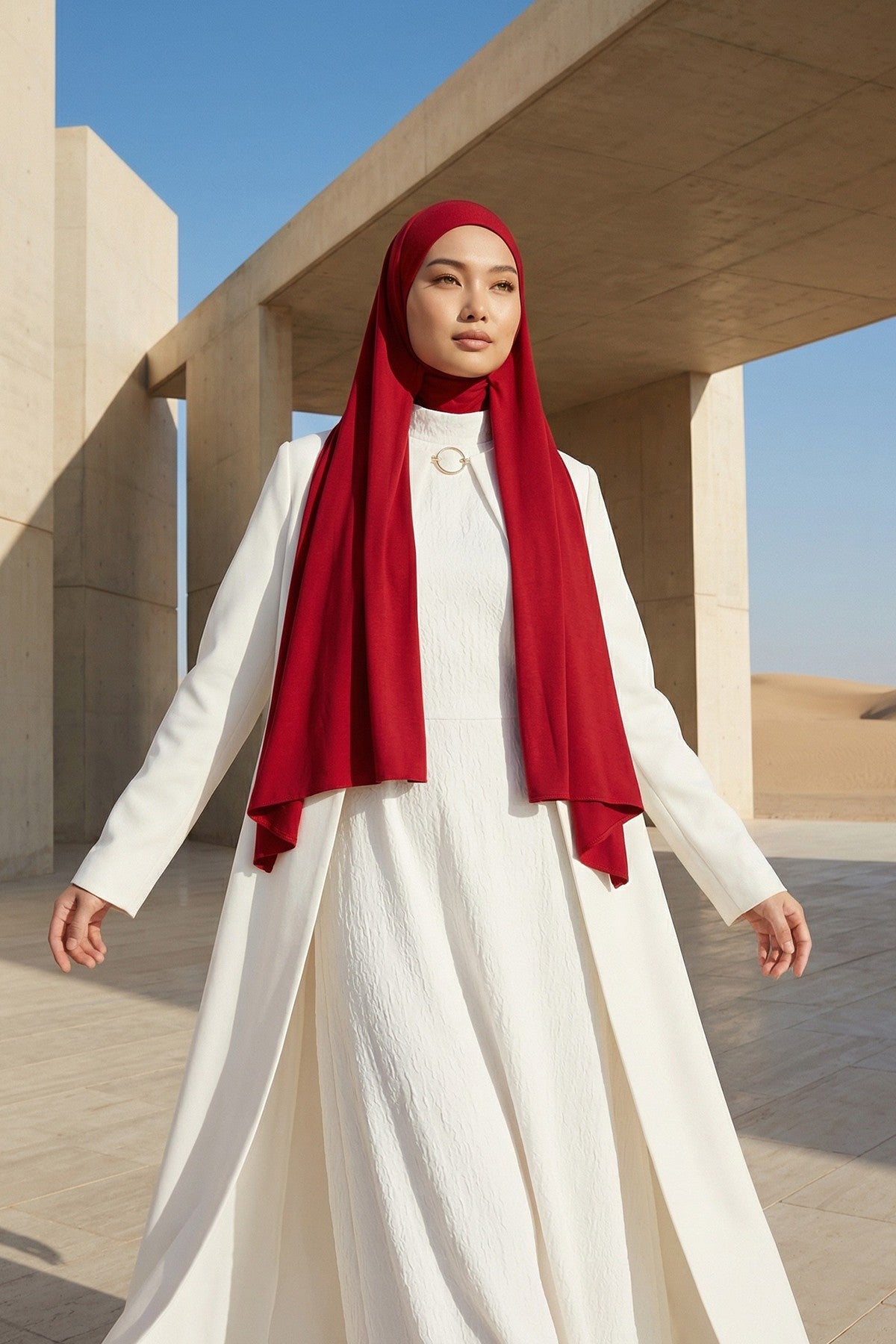 Neck-Covering Practical Jersey Hijab with Built-In Ninja Bonnet, Ready-to-Wear Hijab – Stretch Jersey Design with Integrated Undercap,PS-59 Maroon