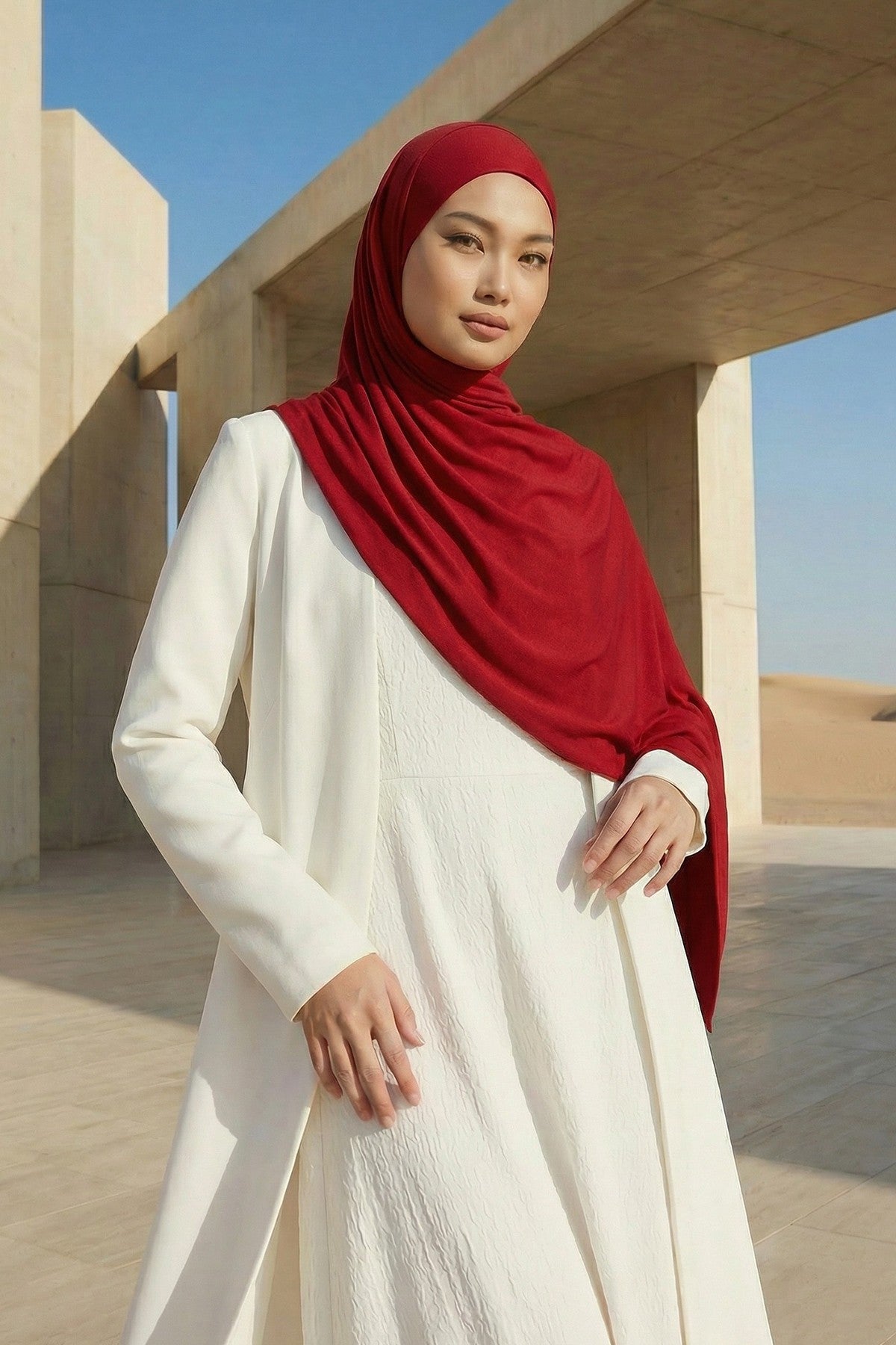 Neck-Covering Practical Jersey Hijab with Built-In Ninja Bonnet, Ready-to-Wear Hijab – Stretch Jersey Design with Integrated Undercap,PS-59 Maroon