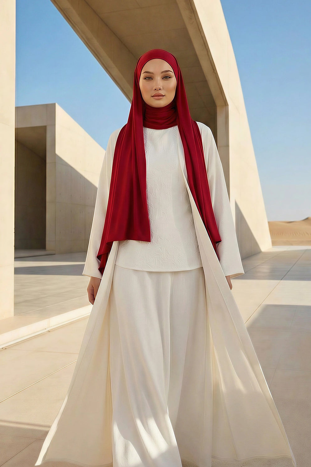 Neck-Covering Practical Jersey Hijab with Built-In Ninja Bonnet, Ready-to-Wear Hijab – Stretch Jersey Design with Integrated Undercap,PS-59 Maroon