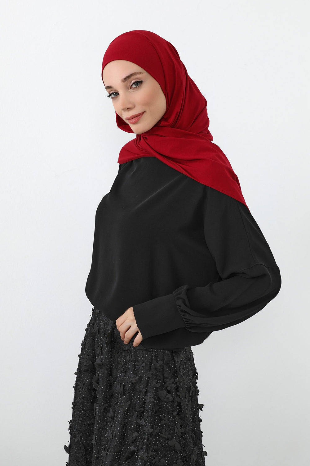 Neck-Covering Practical Jersey Hijab with Built-In Ninja Bonnet, Ready-to-Wear Hijab – Stretch Jersey Design with Integrated Undercap,PS-59 Maroon