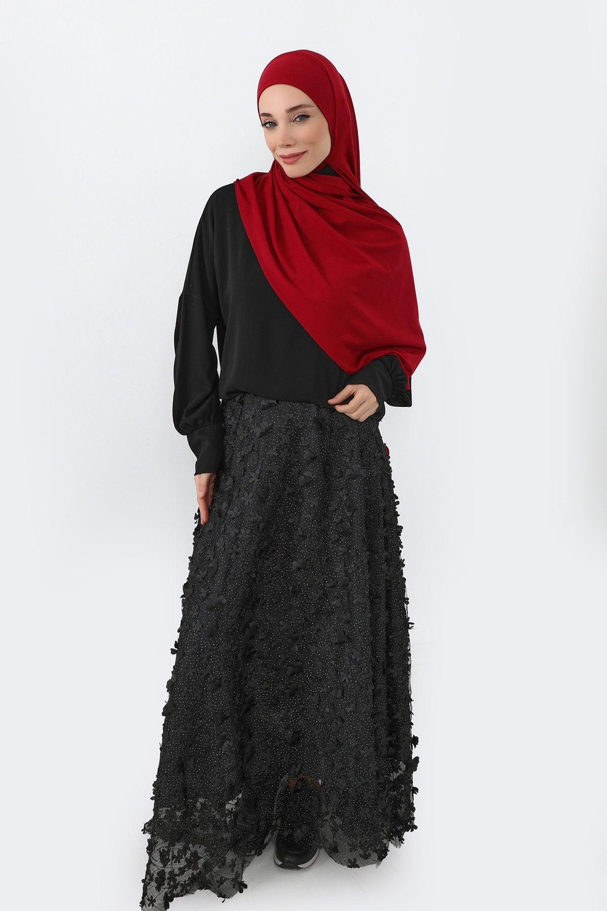 Neck-Covering Practical Jersey Hijab with Built-In Ninja Bonnet, Ready-to-Wear Hijab – Stretch Jersey Design with Integrated Undercap,PS-59 Maroon