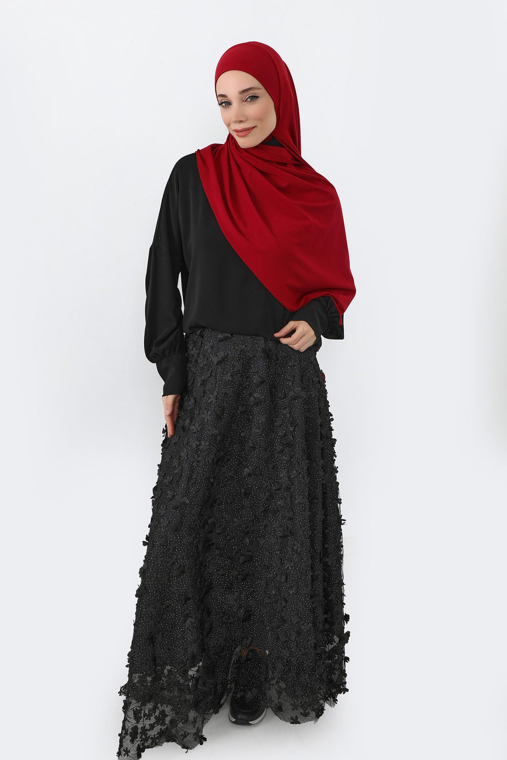 Neck-Covering Practical Jersey Hijab with Built-In Ninja Bonnet, Ready-to-Wear Hijab – Stretch Jersey Design with Integrated Undercap,PS-59 Maroon