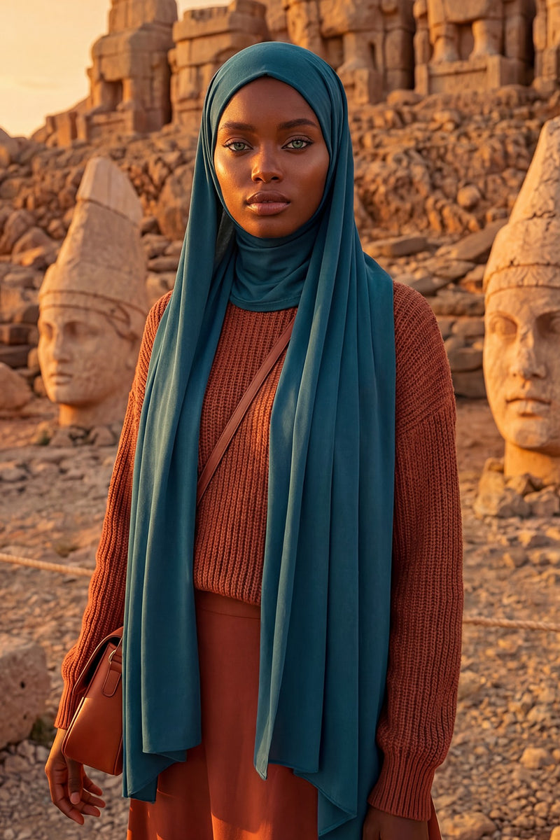 Neck-Covering Practical Jersey Hijab with Built-In Ninja Bonnet, Ready-to-Wear Hijab – Stretch Jersey Design with Integrated Undercap,PS-59