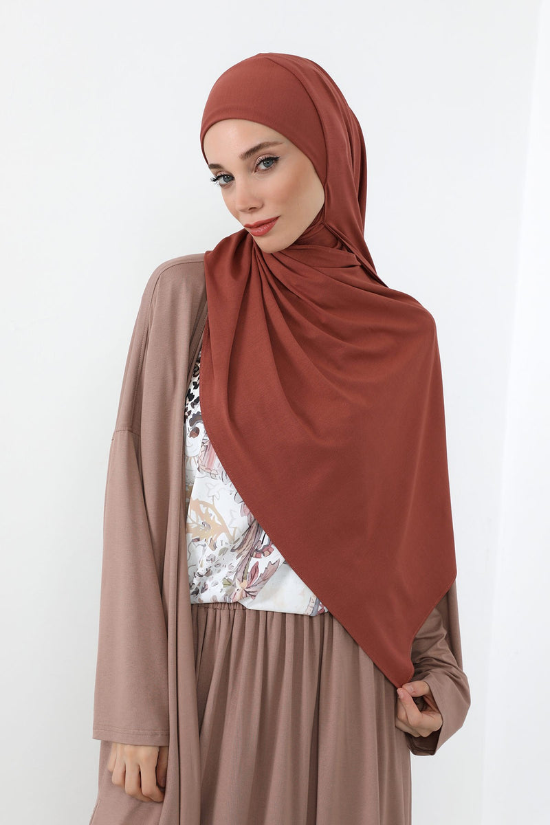 Neck-Covering Practical Jersey Hijab with Built-In Ninja Bonnet, Ready-to-Wear Hijab – Stretch Jersey Design with Integrated Undercap,PS-59