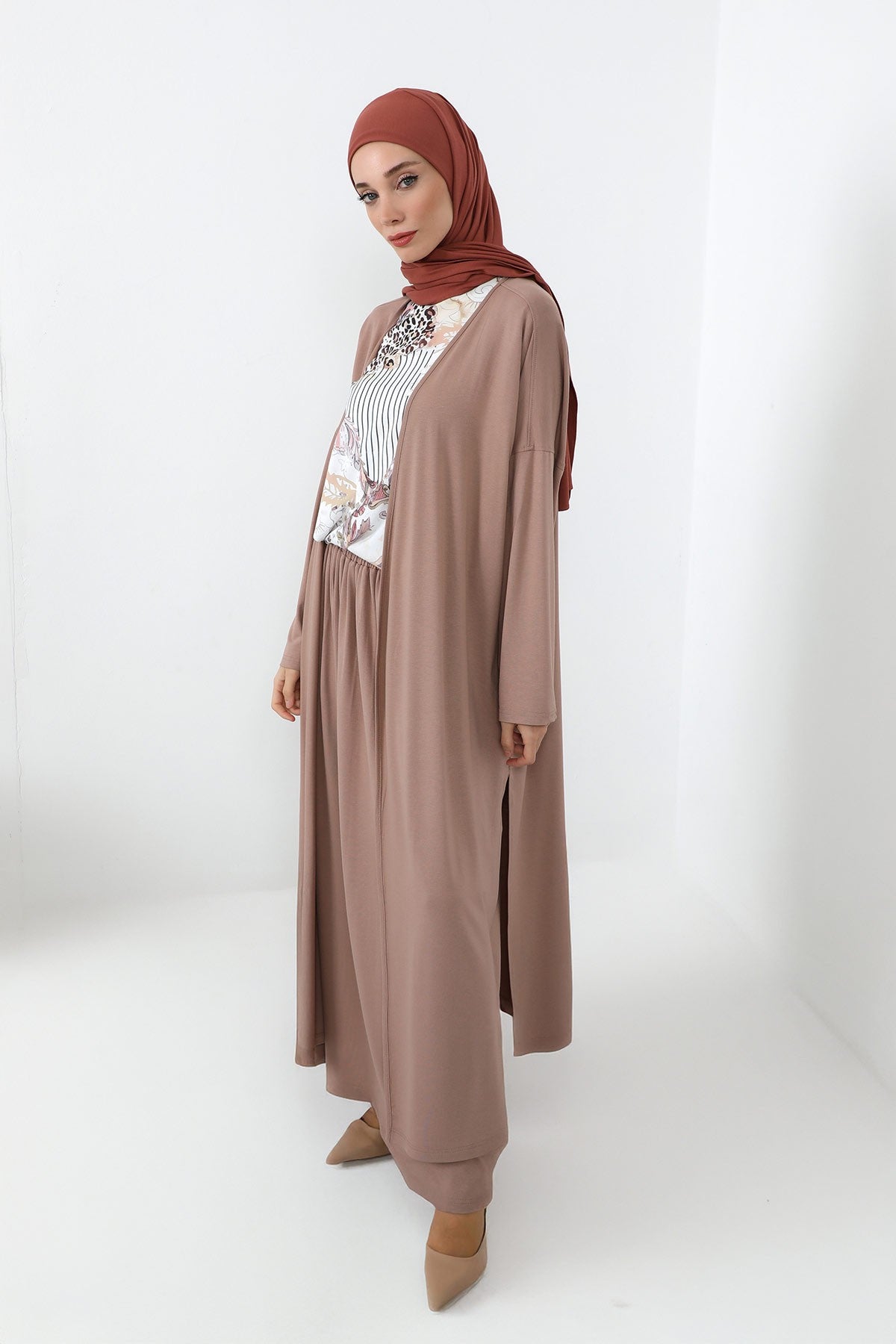 Neck-Covering Practical Jersey Hijab with Built-In Ninja Bonnet, Ready-to-Wear Hijab – Stretch Jersey Design with Integrated Undercap,PS-59 Cinnamon