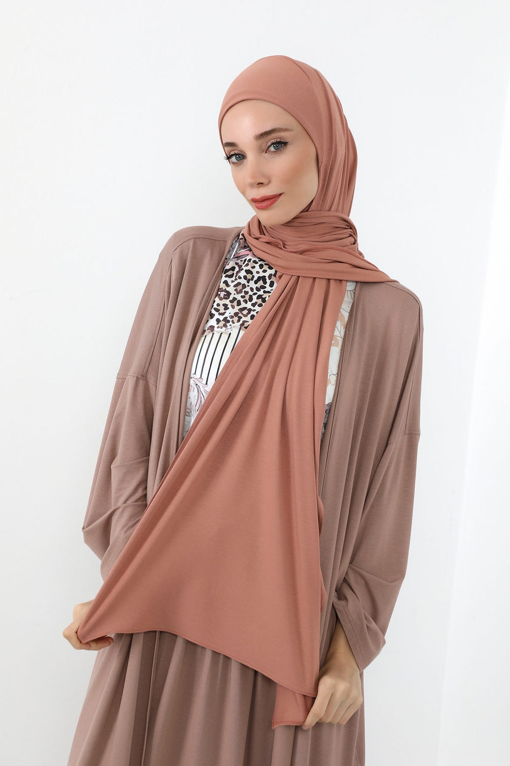 Neck-Covering Practical Jersey Hijab with Built-In Ninja Bonnet, Ready-to-Wear Hijab – Stretch Jersey Design with Integrated Undercap,PS-59 Cappucino