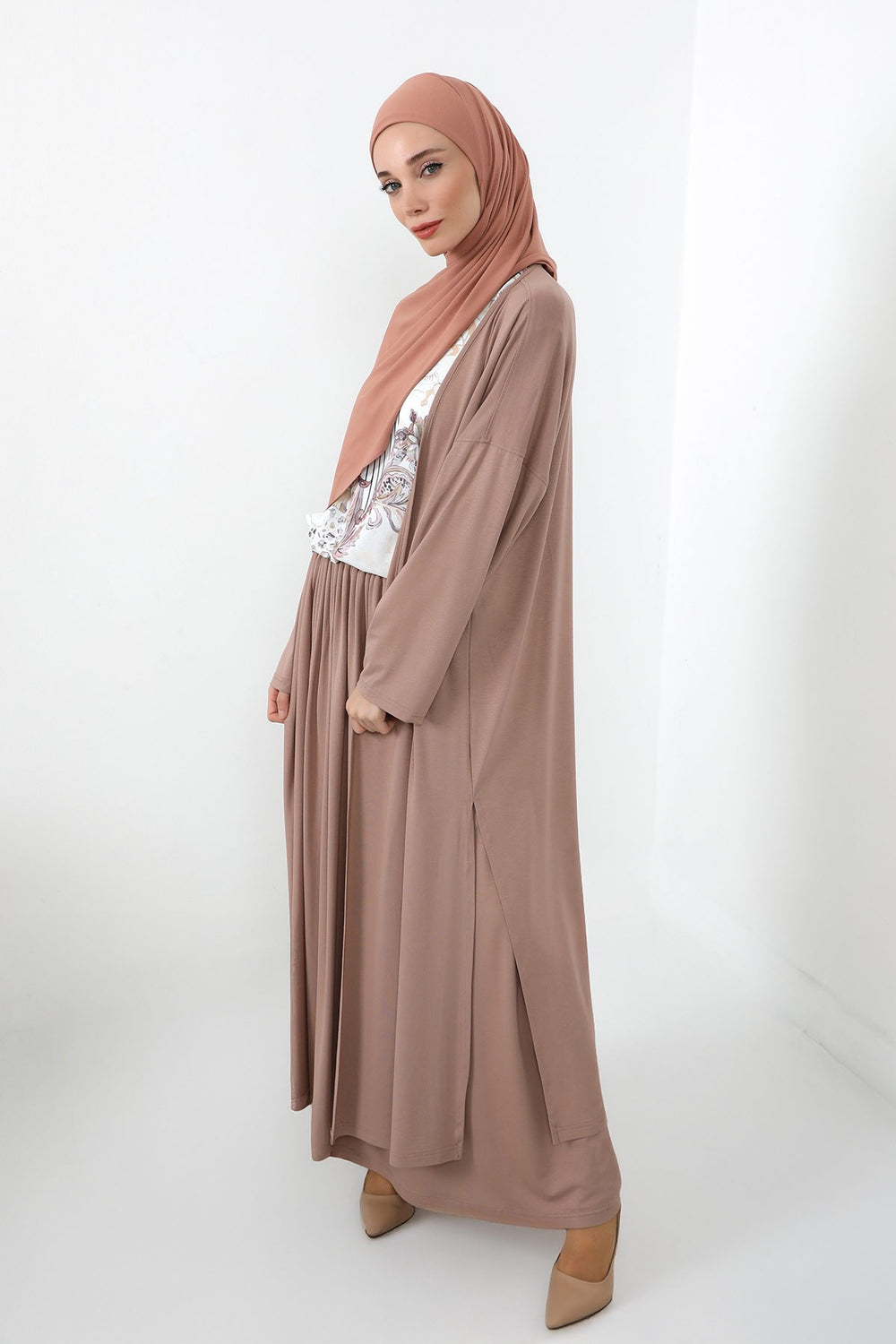 Neck-Covering Practical Jersey Hijab with Built-In Ninja Bonnet, Ready-to-Wear Hijab – Stretch Jersey Design with Integrated Undercap,PS-59 Cappucino