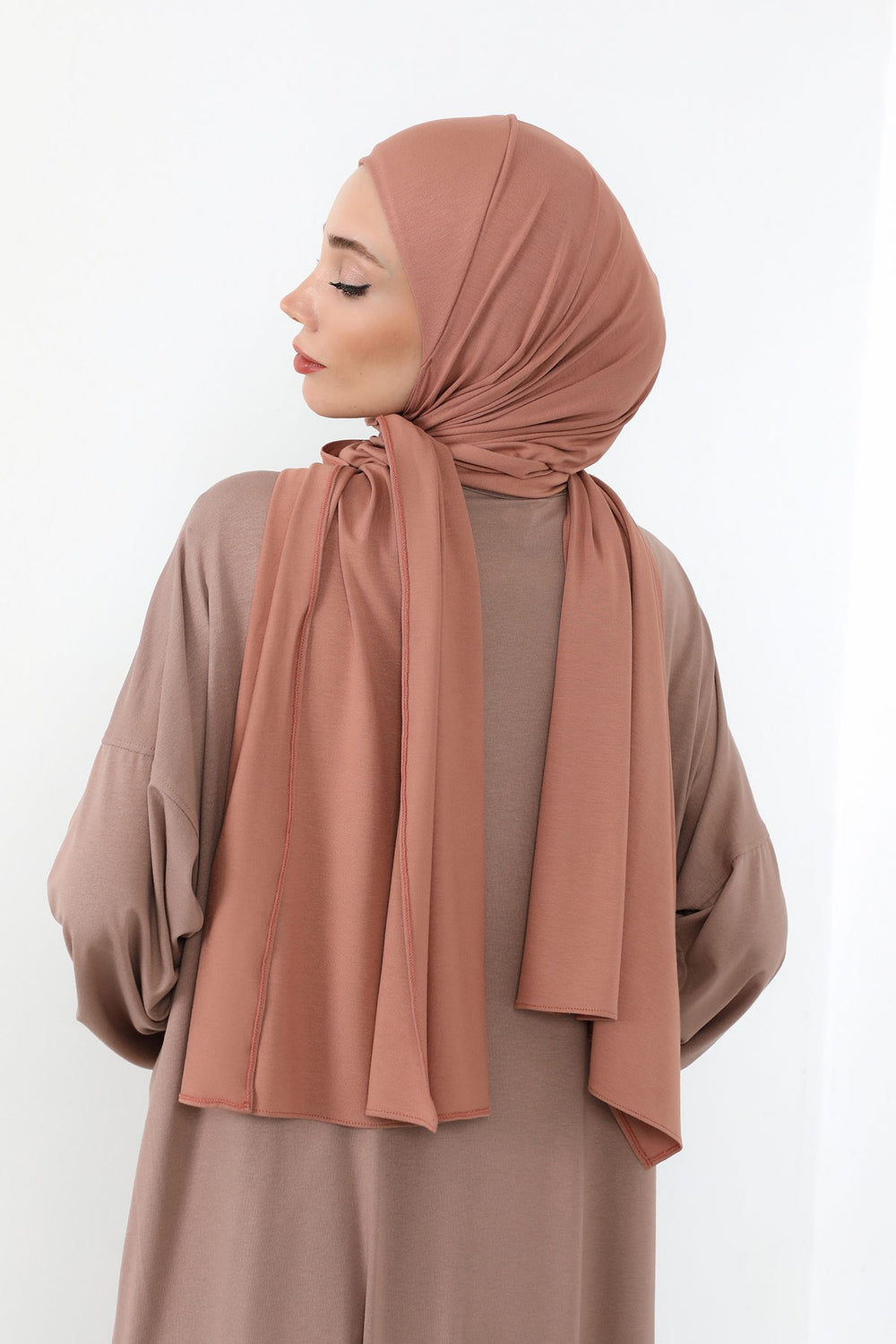 Neck-Covering Practical Jersey Hijab with Built-In Ninja Bonnet, Ready-to-Wear Hijab – Stretch Jersey Design with Integrated Undercap,PS-59 Cappucino
