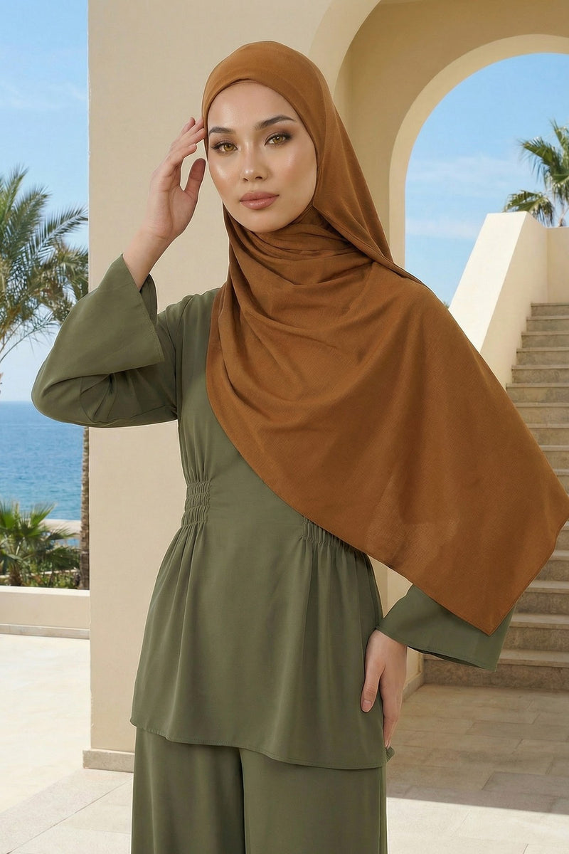 Neck-Covering Practical Jersey Hijab with Built-In Ninja Bonnet, Ready-to-Wear Hijab – Stretch Jersey Design with Integrated Undercap,PS-59
