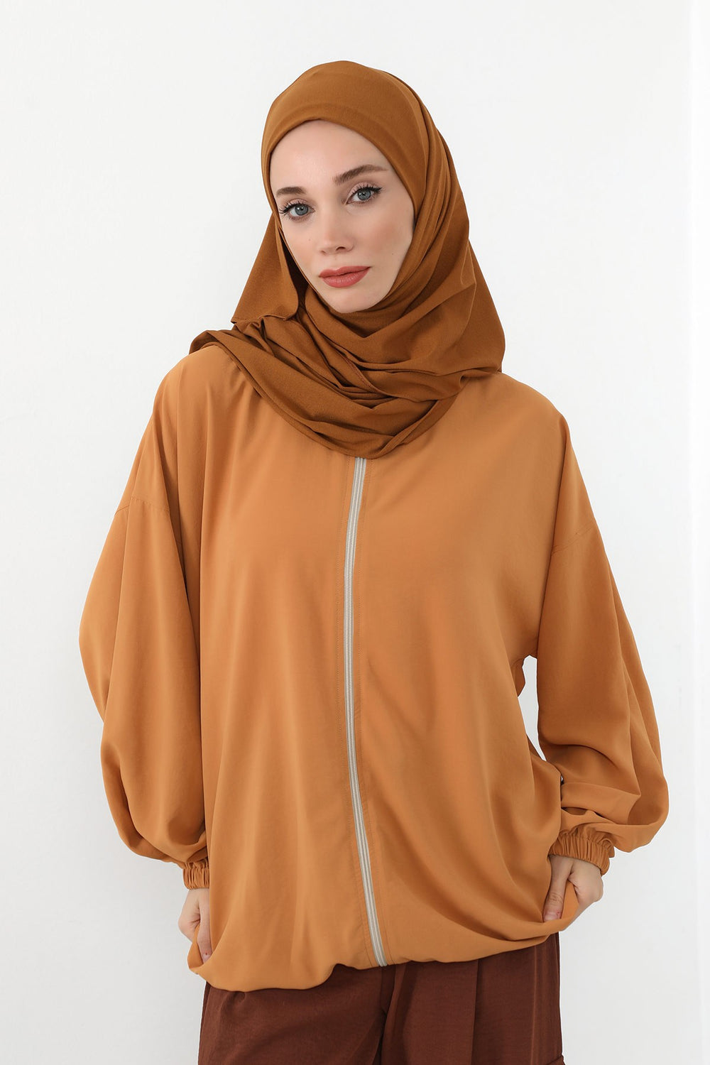 Neck-Covering Practical Jersey Hijab with Built-In Ninja Bonnet, Ready-to-Wear Hijab – Stretch Jersey Design with Integrated Undercap,PS-59 Dark Mustard