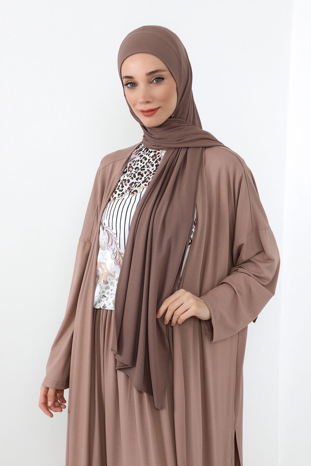 Neck-Covering Practical Jersey Hijab with Built-In Ninja Bonnet, Ready-to-Wear Hijab – Stretch Jersey Design with Integrated Undercap,PS-59 Chocolate