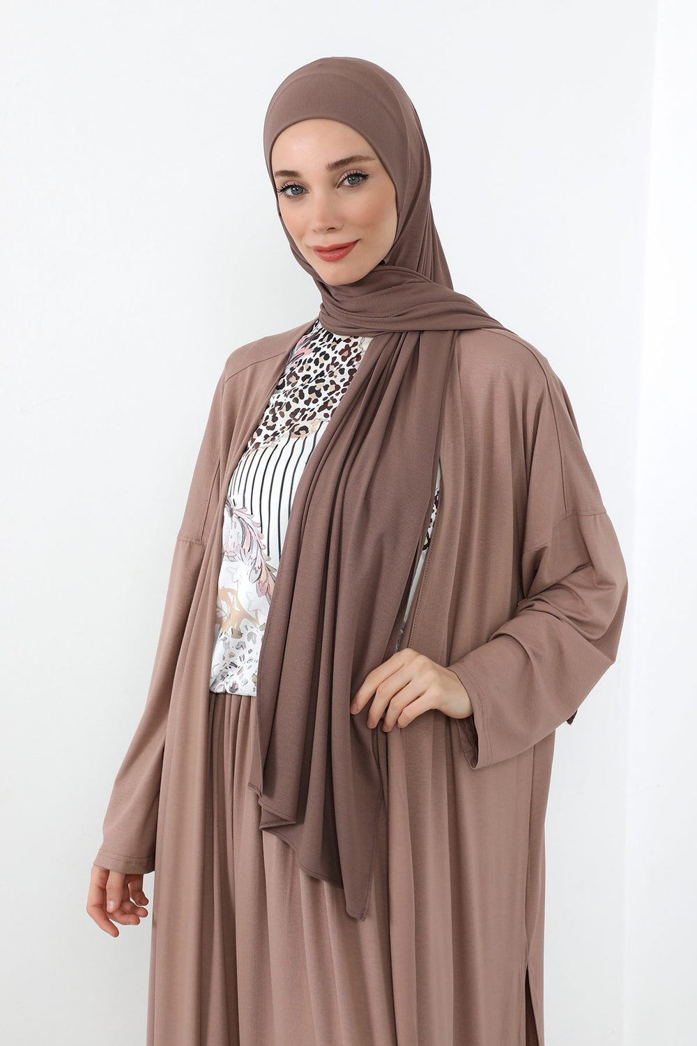 Neck-Covering Practical Jersey Hijab with Built-In Ninja Bonnet, Ready-to-Wear Hijab – Stretch Jersey Design with Integrated Undercap,PS-59 Chocolate