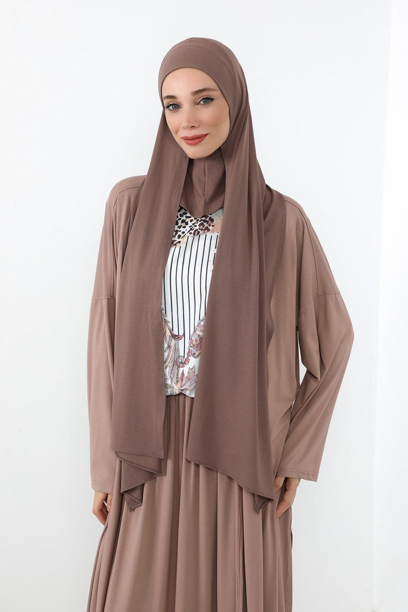 Neck-Covering Practical Jersey Hijab with Built-In Ninja Bonnet, Ready-to-Wear Hijab – Stretch Jersey Design with Integrated Undercap,PS-59