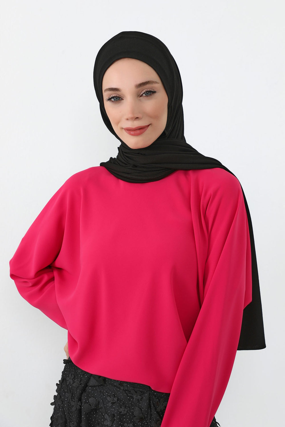 Neck-Covering Practical Jersey Hijab with Built-In Ninja Bonnet, Ready-to-Wear Hijab – Stretch Jersey Design with Integrated Undercap,PS-59 Black