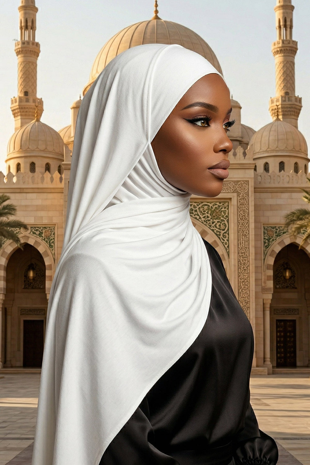 Neck-Covering Practical Jersey Hijab with Built-In Ninja Bonnet, Ready-to-Wear Hijab – Stretch Jersey Design with Integrated Undercap,PS-59 Ivory