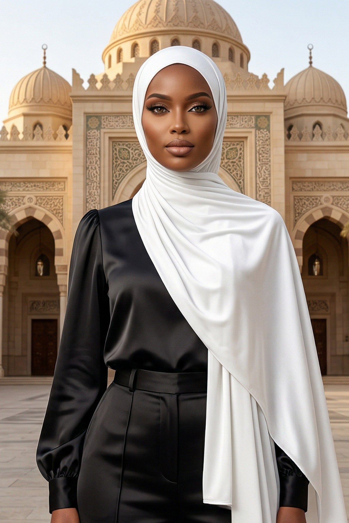 Neck-Covering Practical Jersey Hijab with Built-In Ninja Bonnet, Ready-to-Wear Hijab – Stretch Jersey Design with Integrated Undercap,PS-59 Ivory