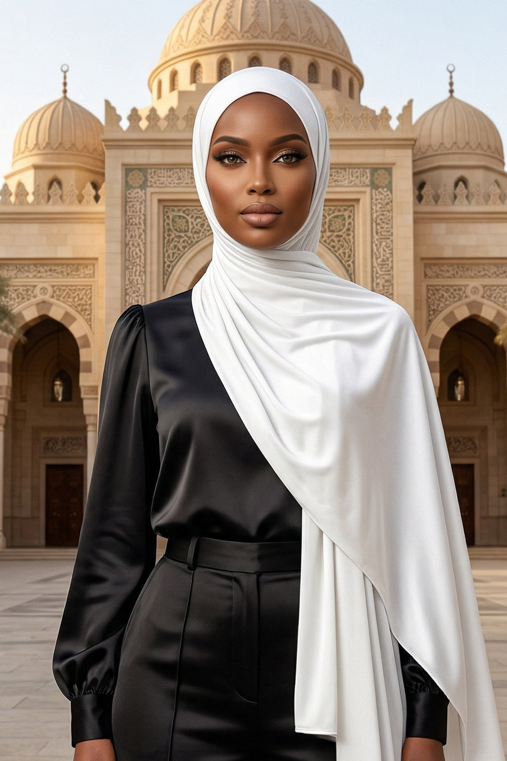 Neck-Covering Practical Jersey Hijab with Built-In Ninja Bonnet, Ready-to-Wear Hijab – Stretch Jersey Design with Integrated Undercap,PS-59 Ivory