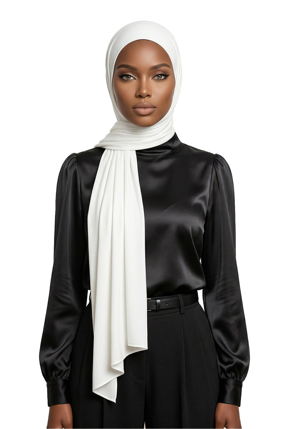 Neck-Covering Practical Jersey Hijab with Built-In Ninja Bonnet, Ready-to-Wear Hijab – Stretch Jersey Design with Integrated Undercap,PS-59 Ivory