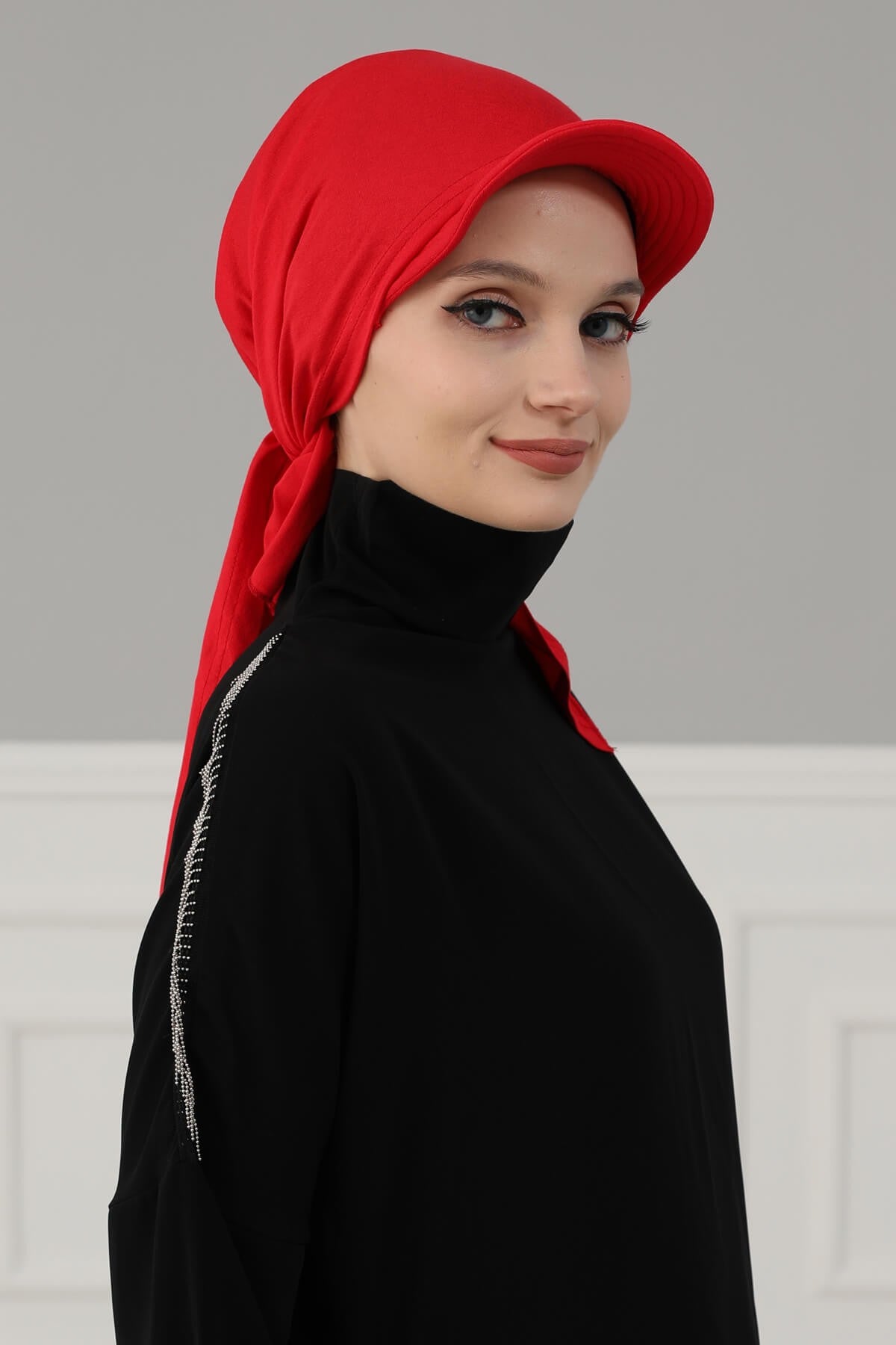 Newsboy Visor Bandana Cover for Elegant Look, Stylish Cotton Women Bandana, Comfortable and Easy Wrap Chemo Headwear Visor Bonnet Cap,B-40 Red