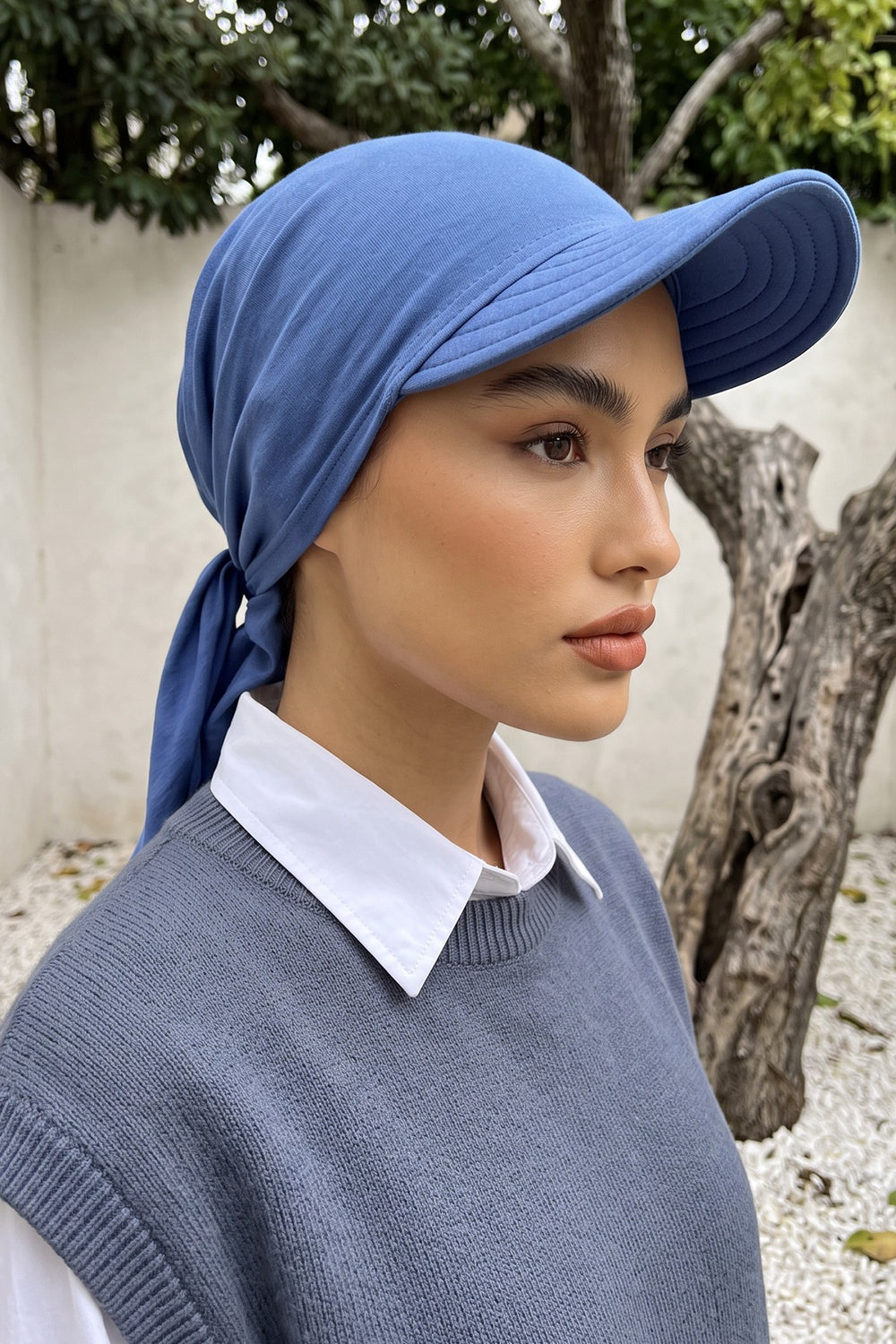 Newsboy Visor Bandana Cover for Elegant Look, Stylish Cotton Women Bandana, Comfortable and Easy Wrap Chemo Headwear Visor Bonnet Cap,B-40 İndigo